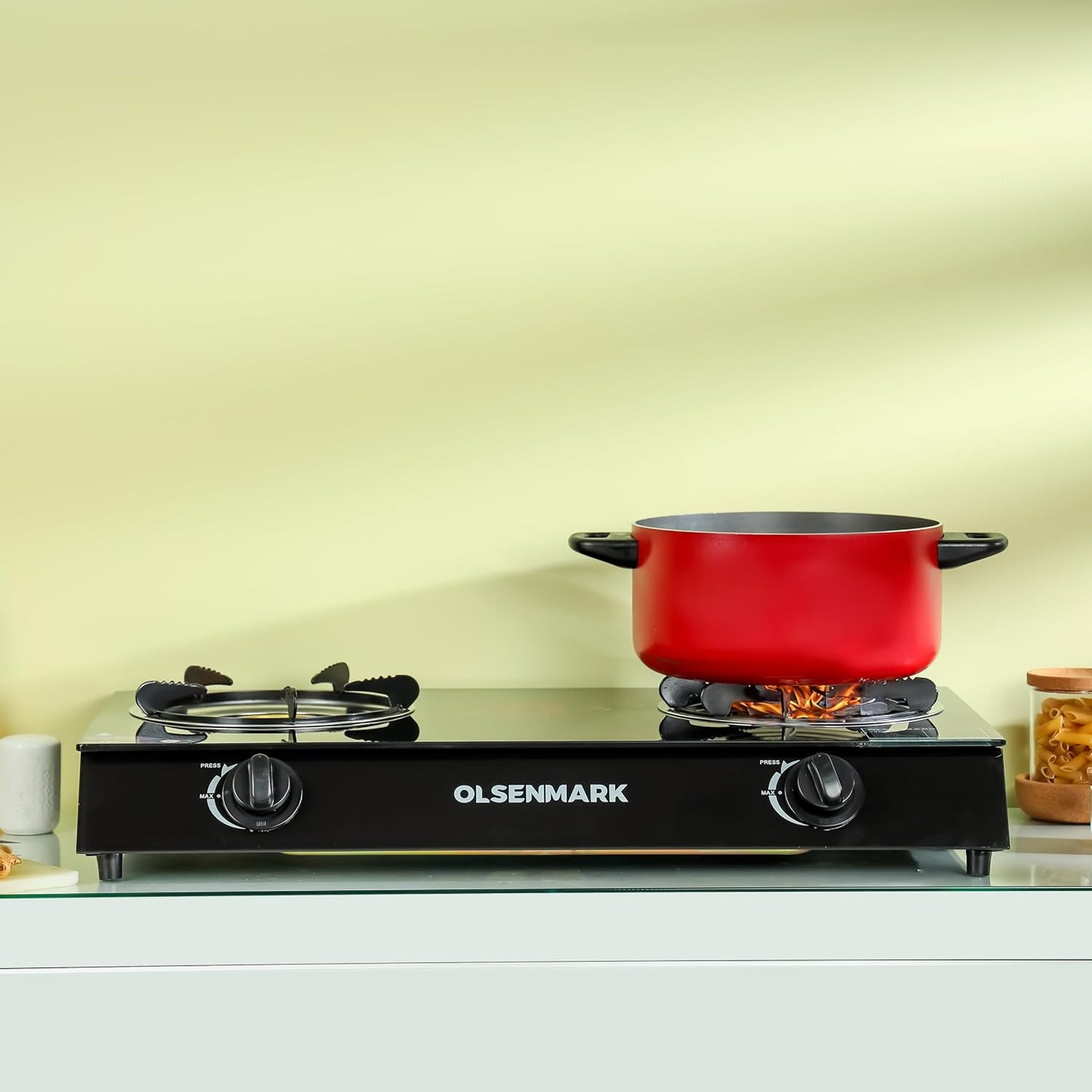 Gas Cooker Tempered Glass Top Panel, Double Burner with Blue Flame