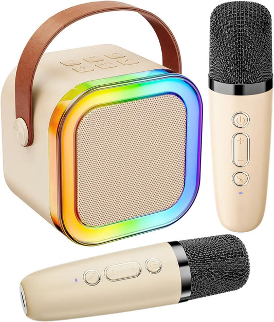 Portable Wireless Karaoke Machine with 6 Voice Effects, Hi-Fi Bluetooth Speaker with LED Lights