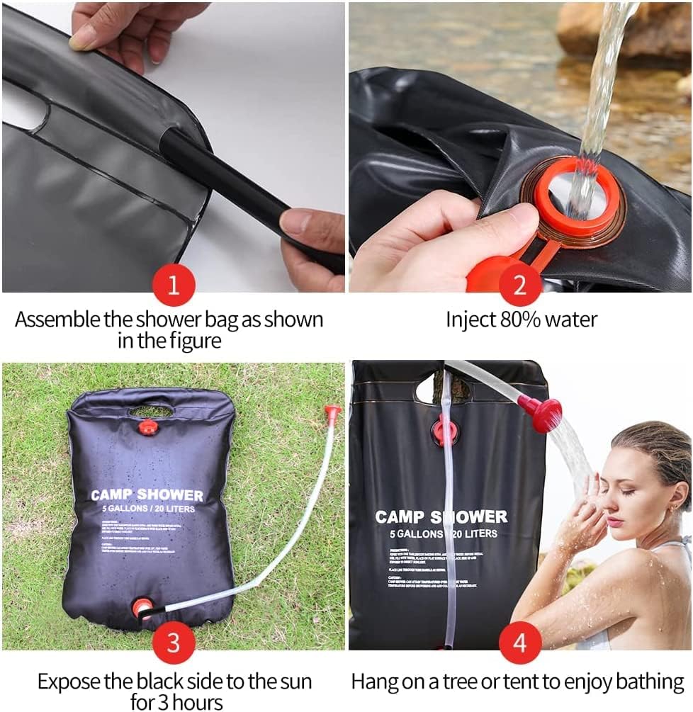 Solar camping Shower Bag, 5 Gallons/20L Camping