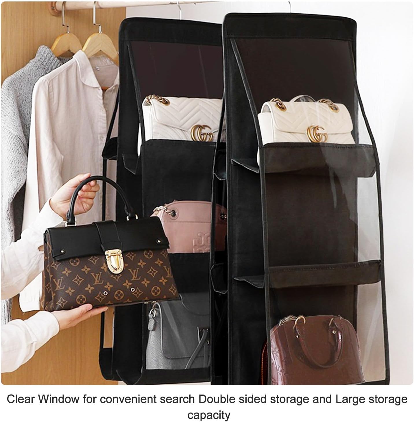 2pcs Clear Handbag & Purse Organizer Hanging Bag Storage