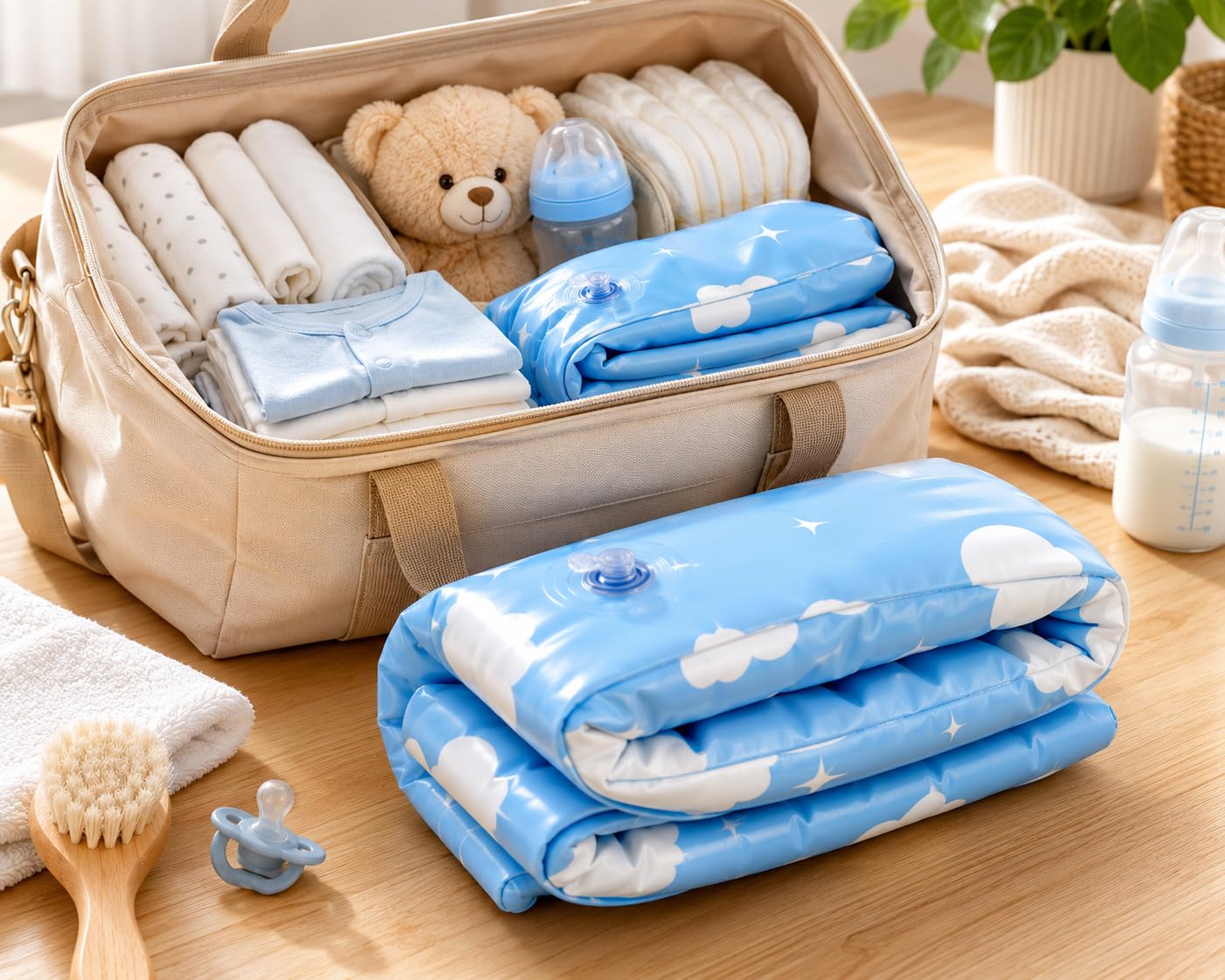 Inflatable Baby Bathtub, Blue & White, Non-Toxic PVC