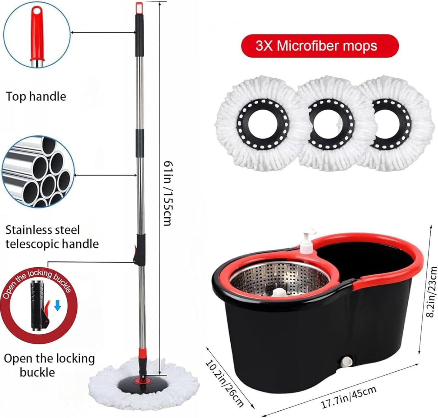 Rotating Spin floor Mop and Bucket with Wringer Kit,360°
