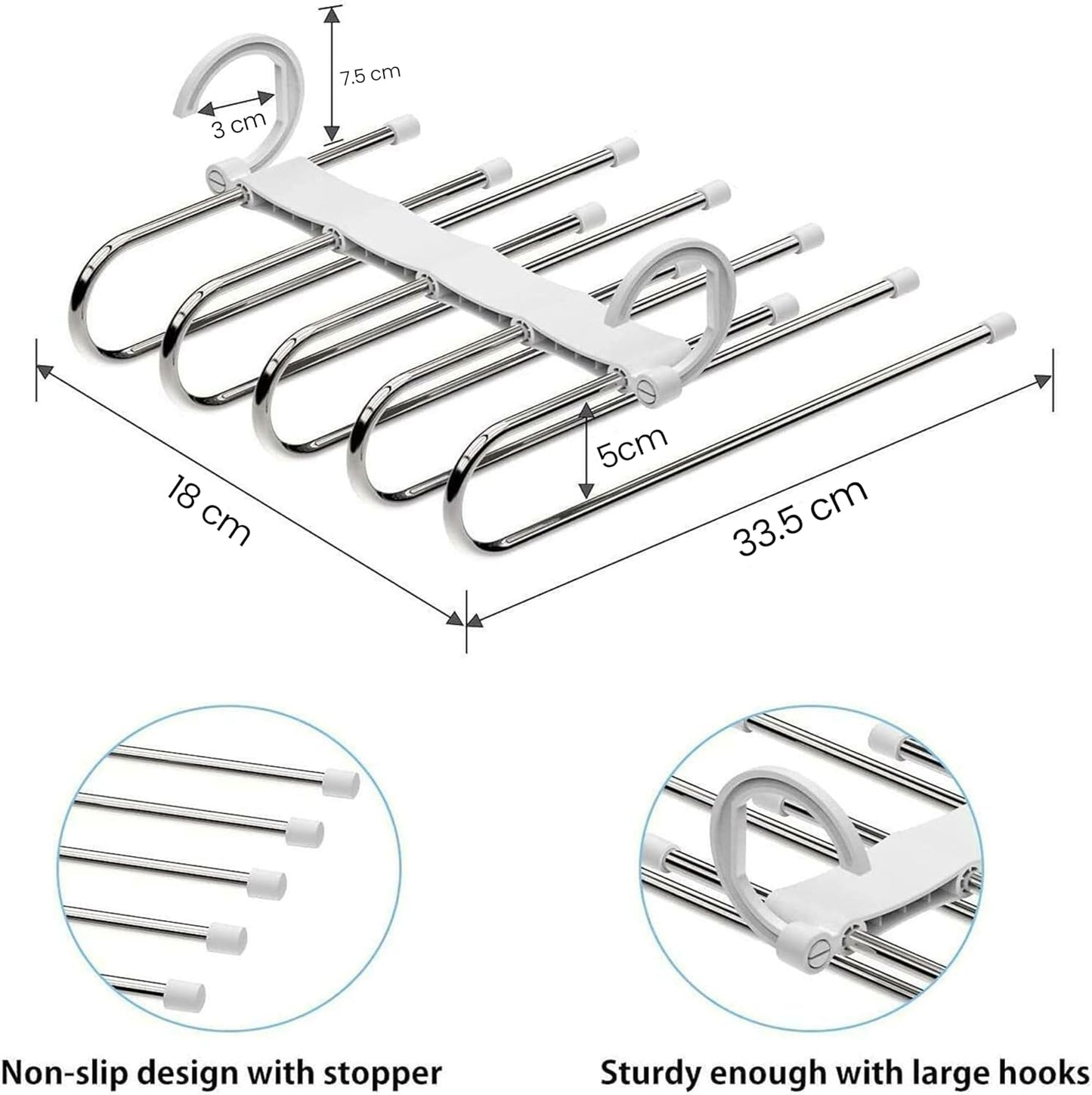 A set of 5 Magic Pants Hangers | 5 in 1 Space Saving Closet Organizer