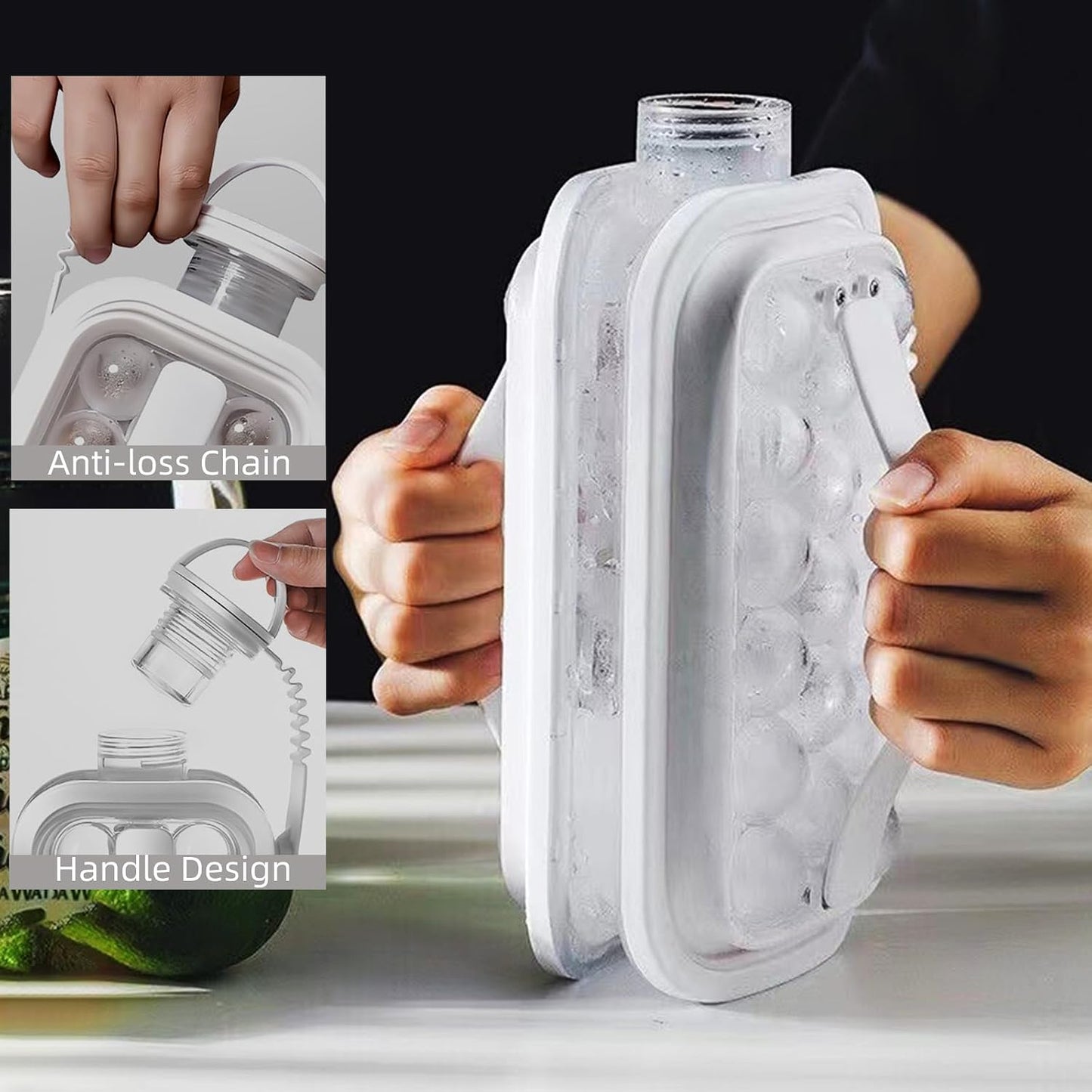 2 Portable Ball Ice Maker Bottles - 2 in 1 Portable Ice Ball and Round Cube Making