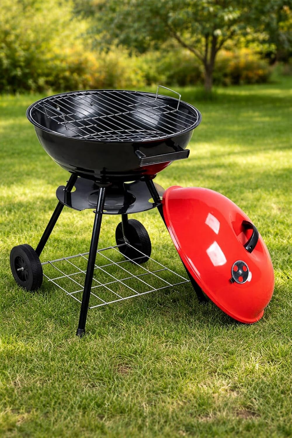 Portable Outdoor Charcoal BBQ Grill with Lid, Adjustable Air Vent