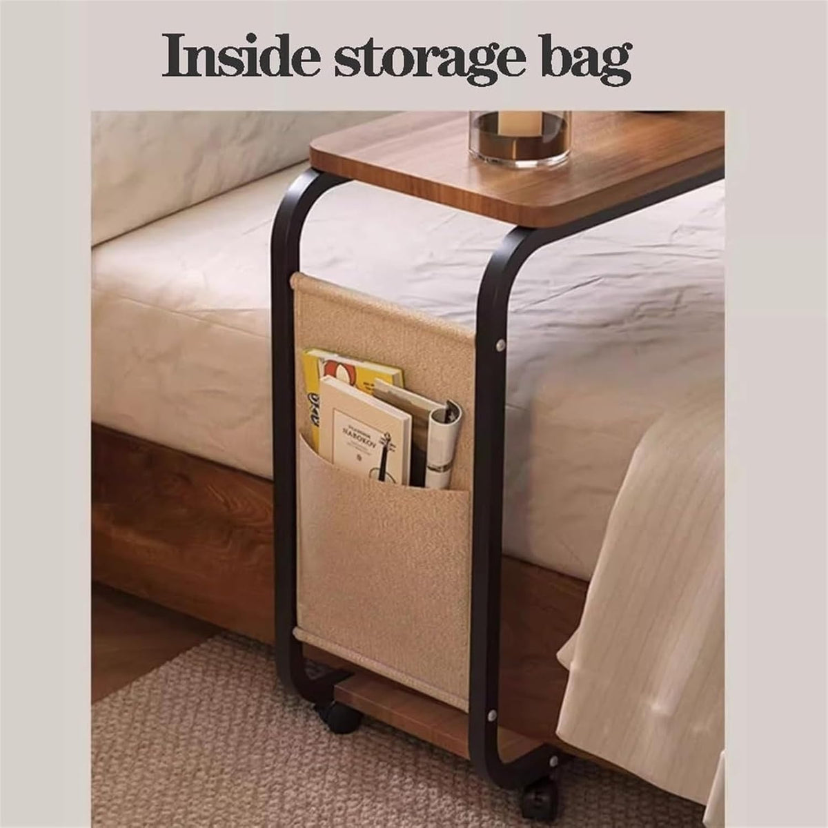 Side Table C Shaped Sofa Side Table with wheels