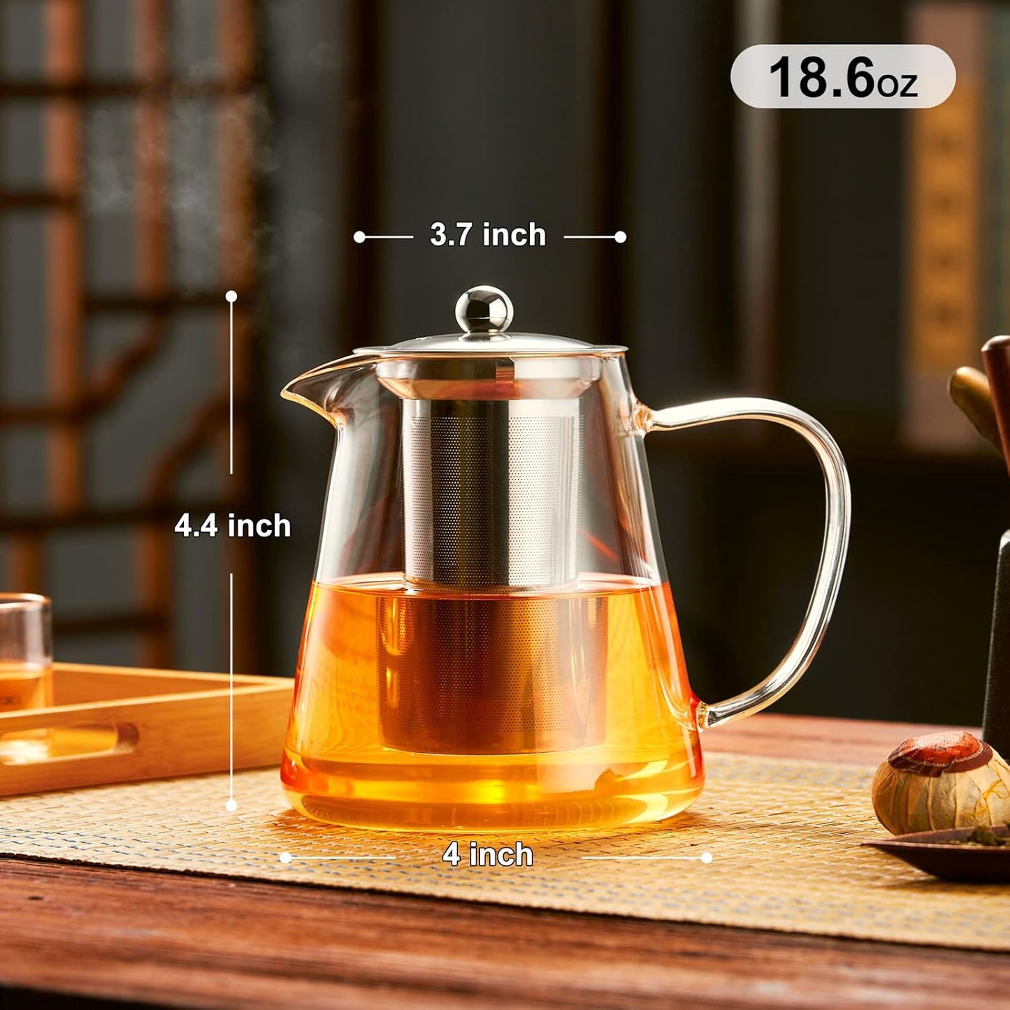 Glass Herbal Tea Pot with Stainless Steel Filter 750mls / 1000mls