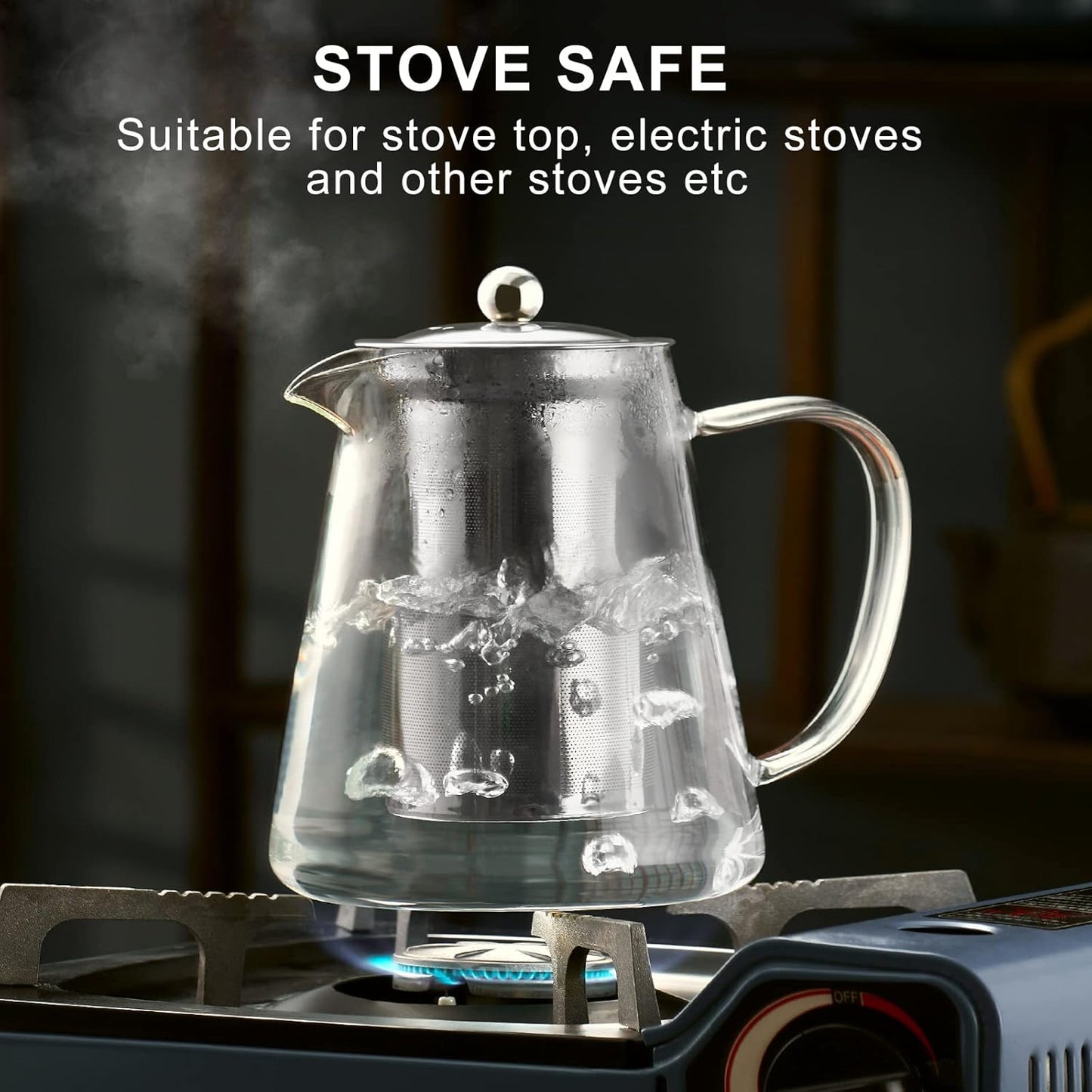 Glass Herbal Tea Pot with Stainless Steel Filter 750mls / 1000mls