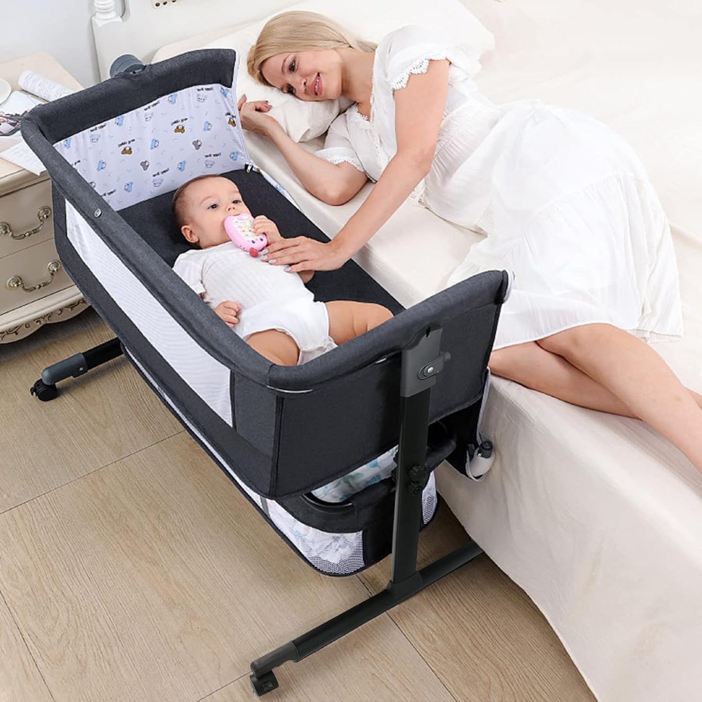 Baby Bassinet Bedside Sleeper Bedside Baby Crib - Portable Baby Bed with Wheels