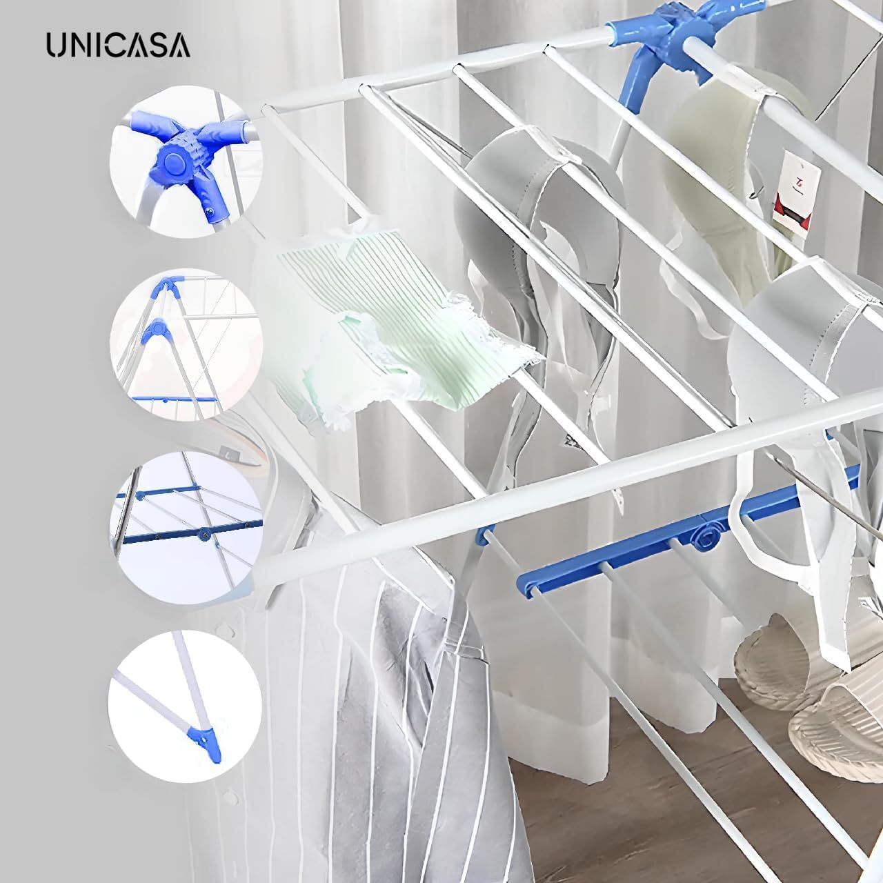 Stainless steel Foldable Cloth Drying Rack with Adjustable Wings (metallic)