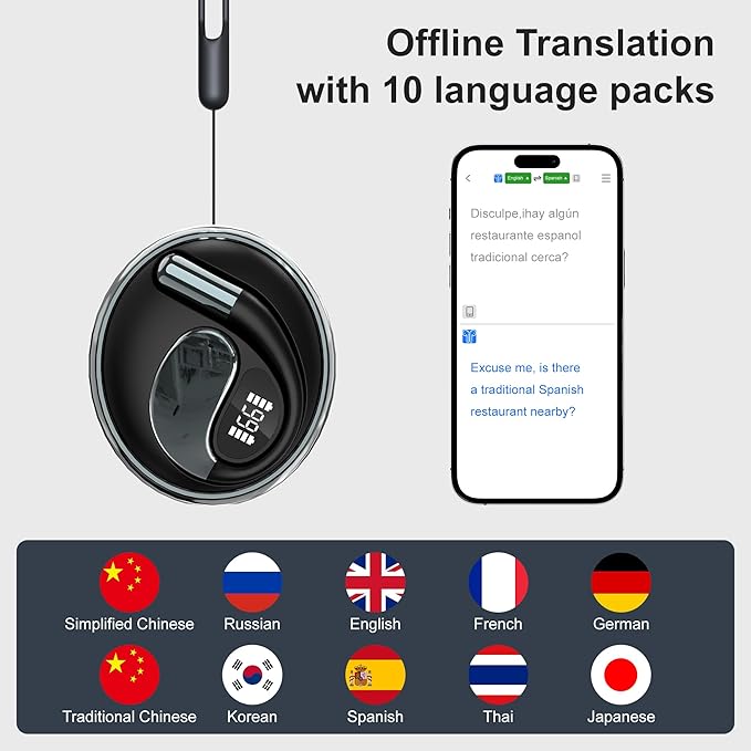 Language Translator Earbuds, 3 in 1 Translation Earbuds over 100 Languages & Accents&10 Offline Packs, Two Way Translation Device for Travel and Business Meetings