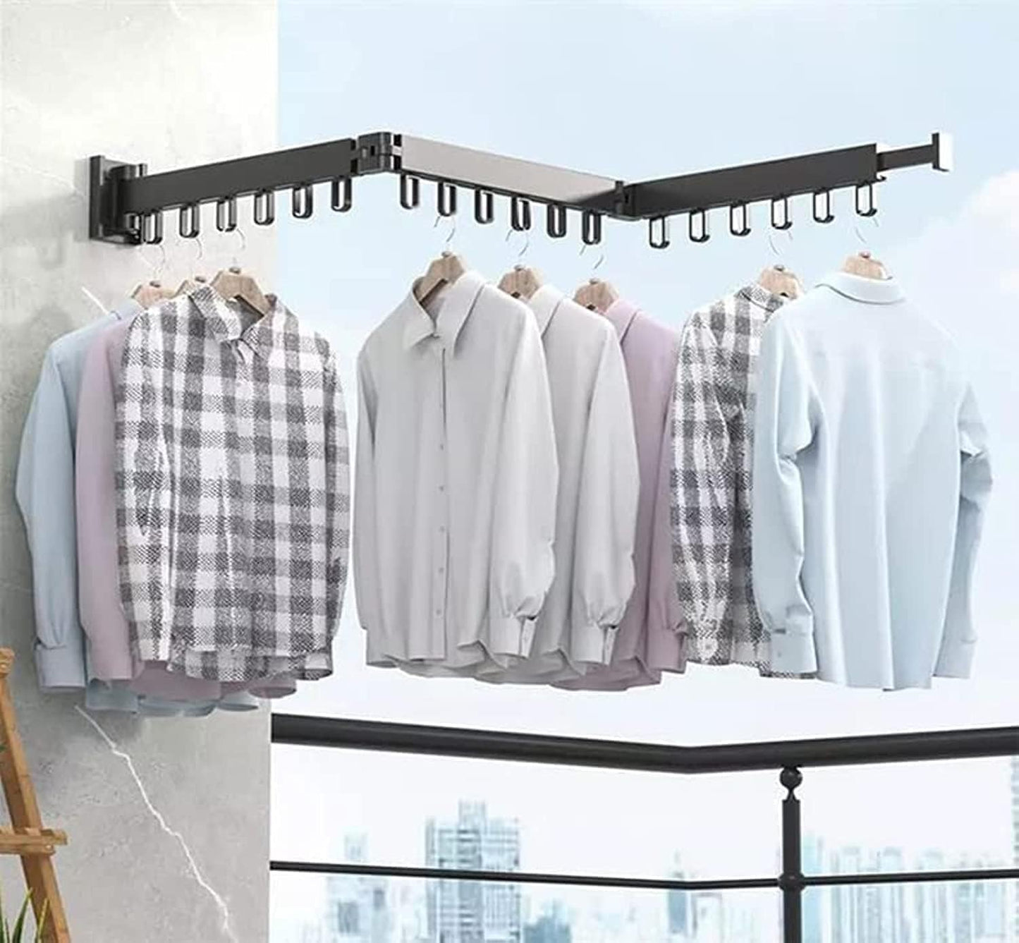 Wall Mount Drying Rack Folding Clothes Hanger No-Drill Retractable Clothesline