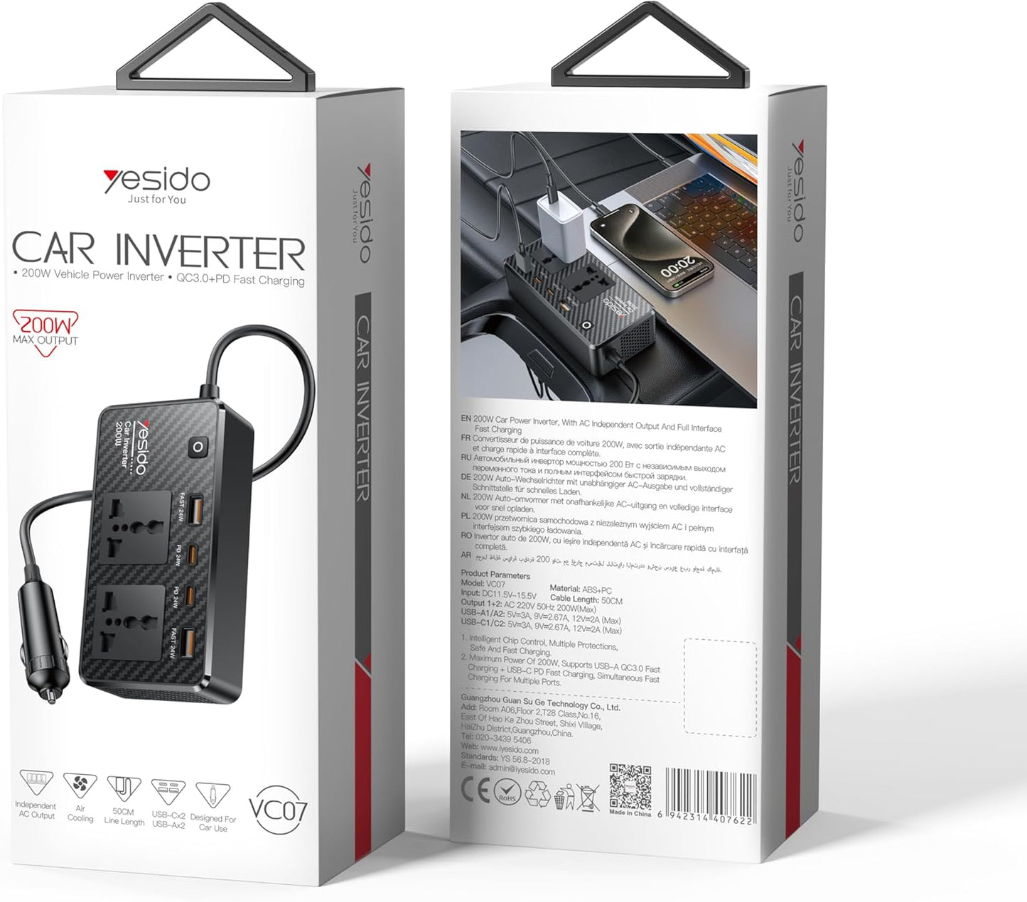 Yesido CAR INVERTER• 200W Vehicle Power Inverter