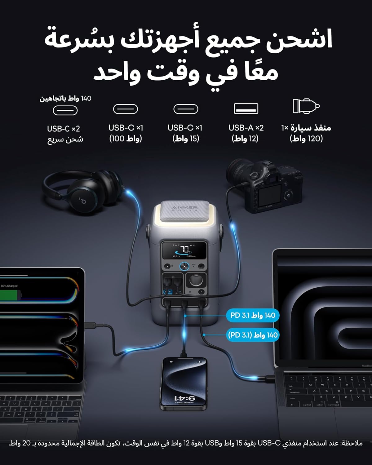 Anker SOLIX C300 DC Power Bank Station, Outdoor 288Wh (90,000mAh), Portable Power Station for Multiple Devices