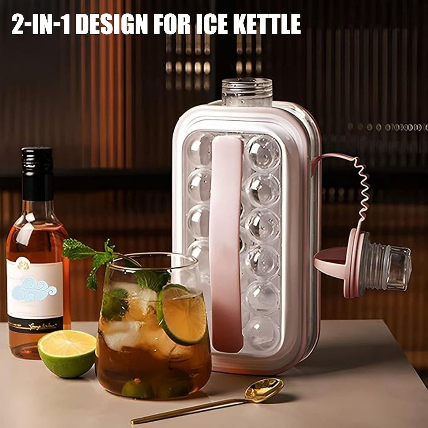 2 Portable Ball Ice Maker Bottles - 2 in 1 Portable Ice Ball and Round Cube Making