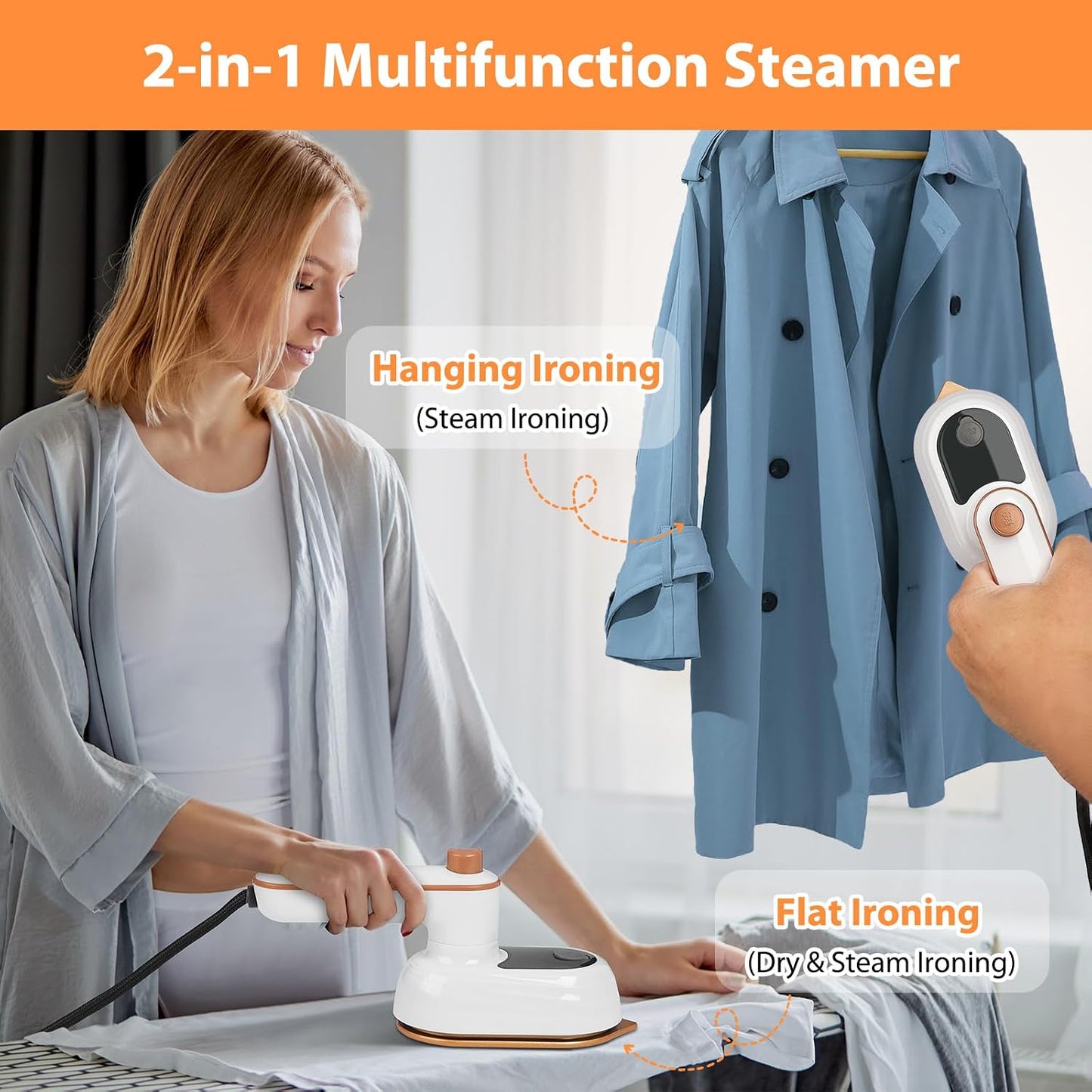 2 in 1 Travel Steamer Iron,160x80mm, 15s Rapid Heating