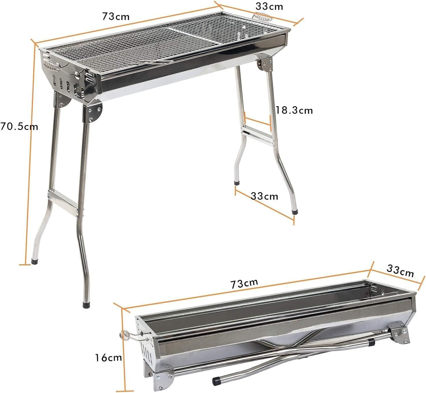 Large Charcoal Grill BBQ with Stand Stainless Steel, Outdoor Barbecue Grill