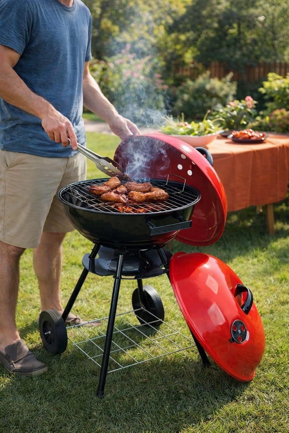 Portable Outdoor Charcoal BBQ Grill with Lid, Adjustable Air Vent