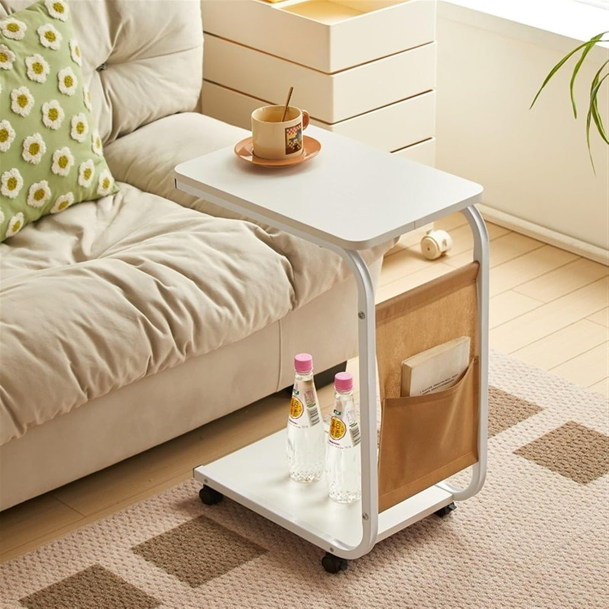 Side Table C Shaped Sofa Side Table with wheels