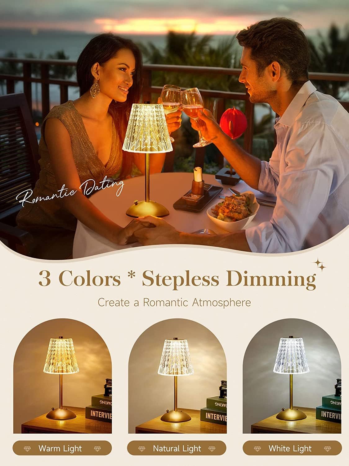 Crystal Table Lamp, Bedside Crystal Table Lamp with Touch Control