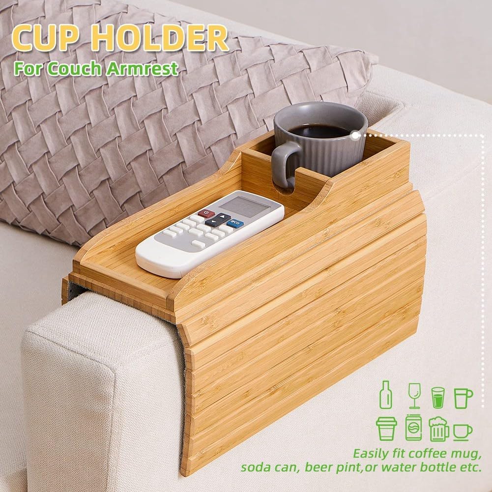 Natural Bamboo Armrest Cup Holder, Sofa Drink Holder