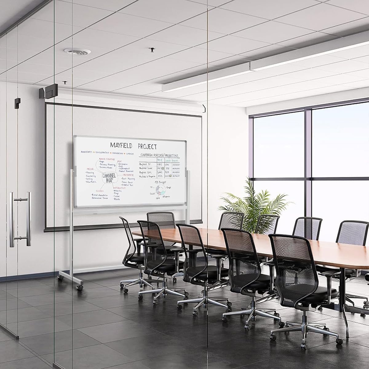Double Sided Magnetic moveable whiteboard ,comes  with free magnetic Erasable markers (3pcs) & 1 duster eraser