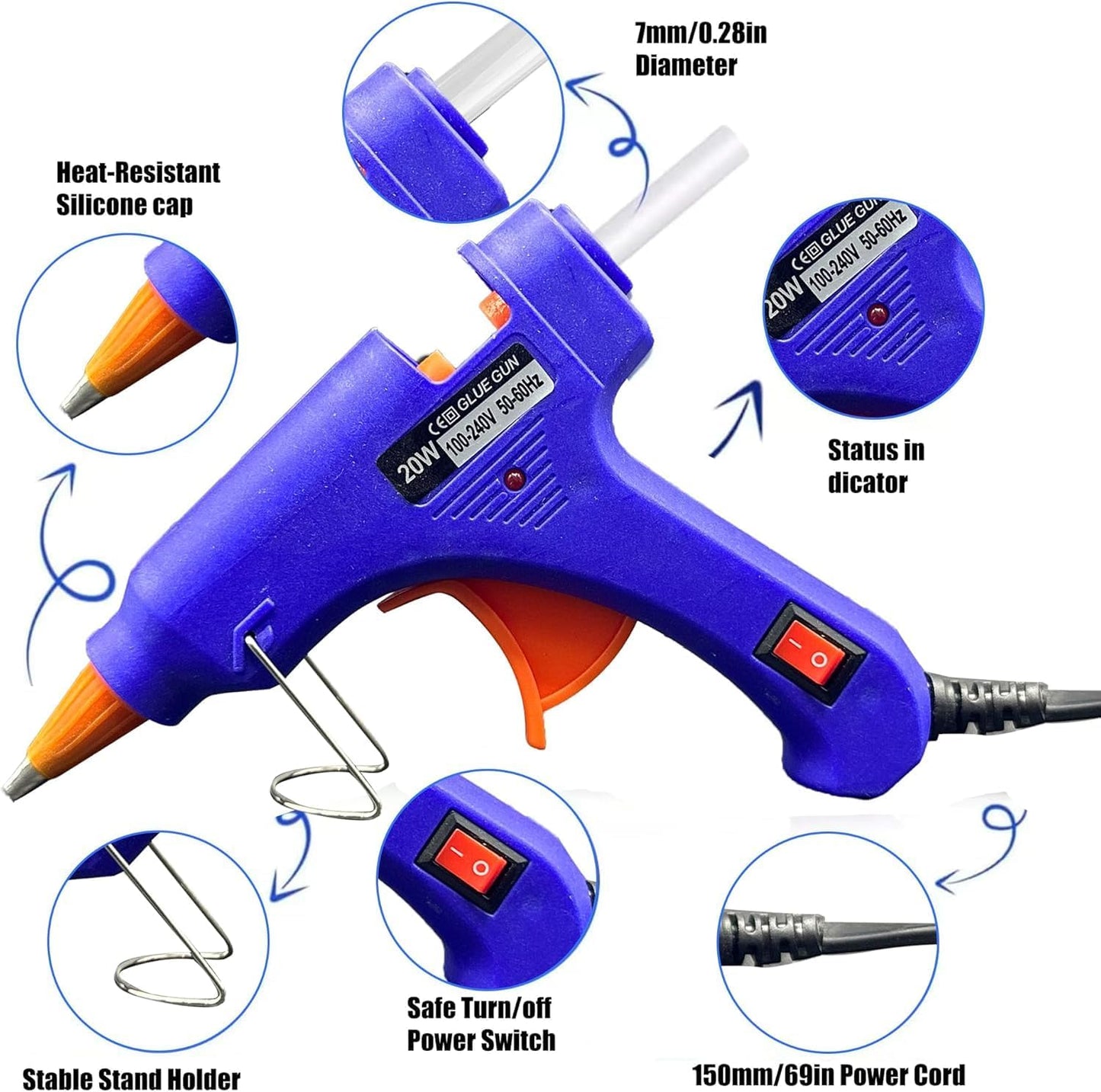 Hot Glue Gun, 90sec Fast Heat Mini Gun for Crafting, 30pcs Sticks, 150cm Power Cord