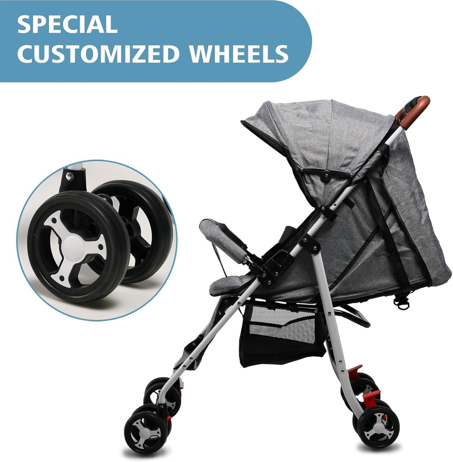 Baby Stroller for Toddler, Foldable Aluminum Alloy Pushchair with Adjustable Backrest