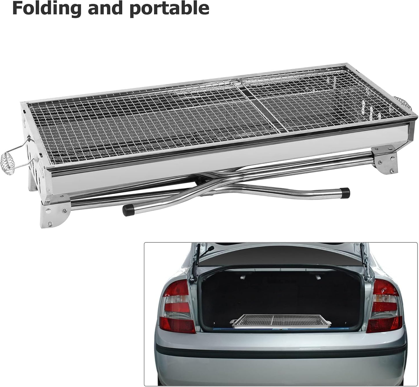 Large Charcoal Grill BBQ with Stand Stainless Steel, Outdoor Barbecue Grill