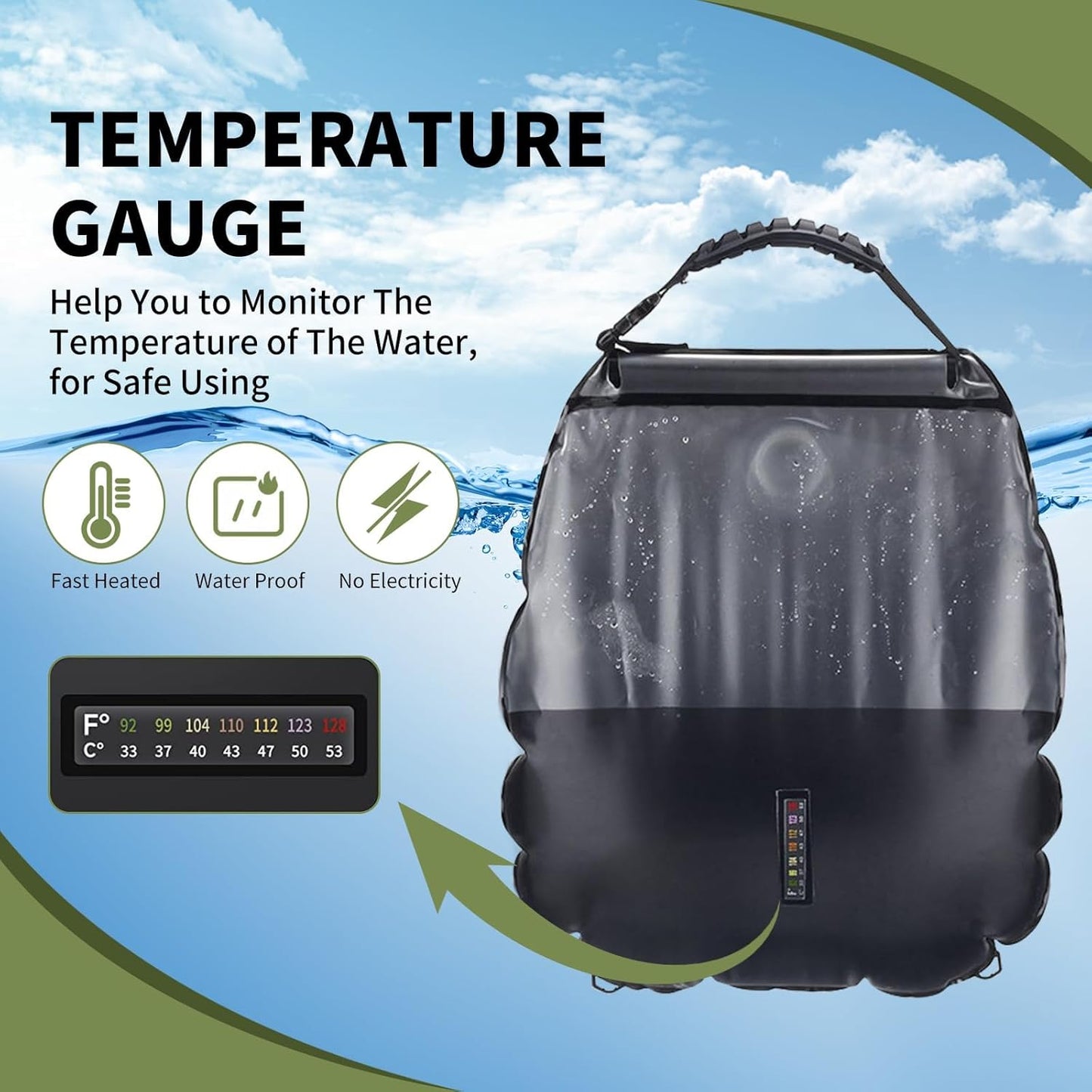 Solar camping Shower Bag, 5 Gallons/20L Camping