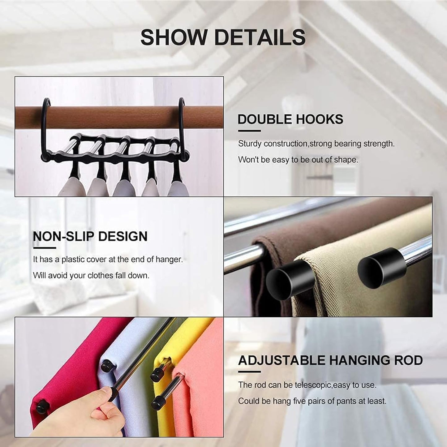 5pcs Foldable Hanger for Clothes Hanging Multi-Layer Cloth Hangers