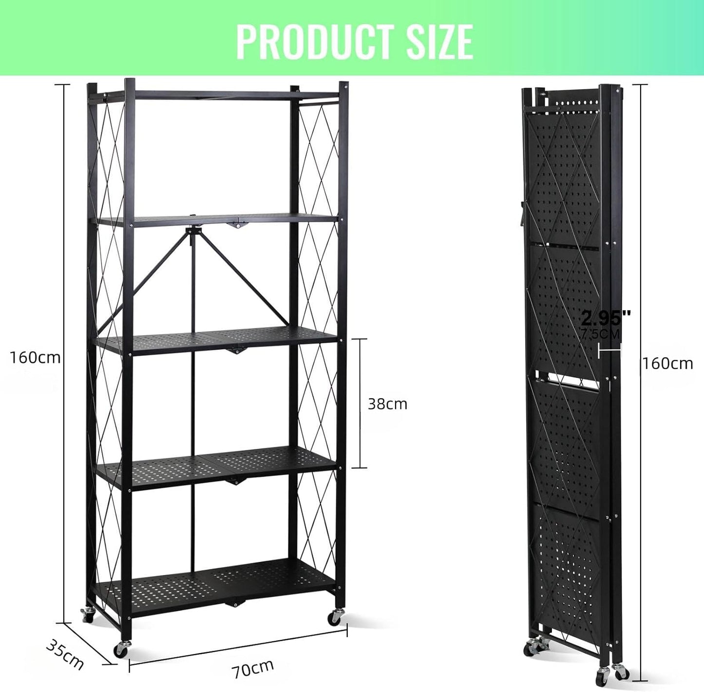Foldable Storage Shelves 5 Tier, Storage Racks Kitchen Cabinet, Shelf Storage Multipurpose