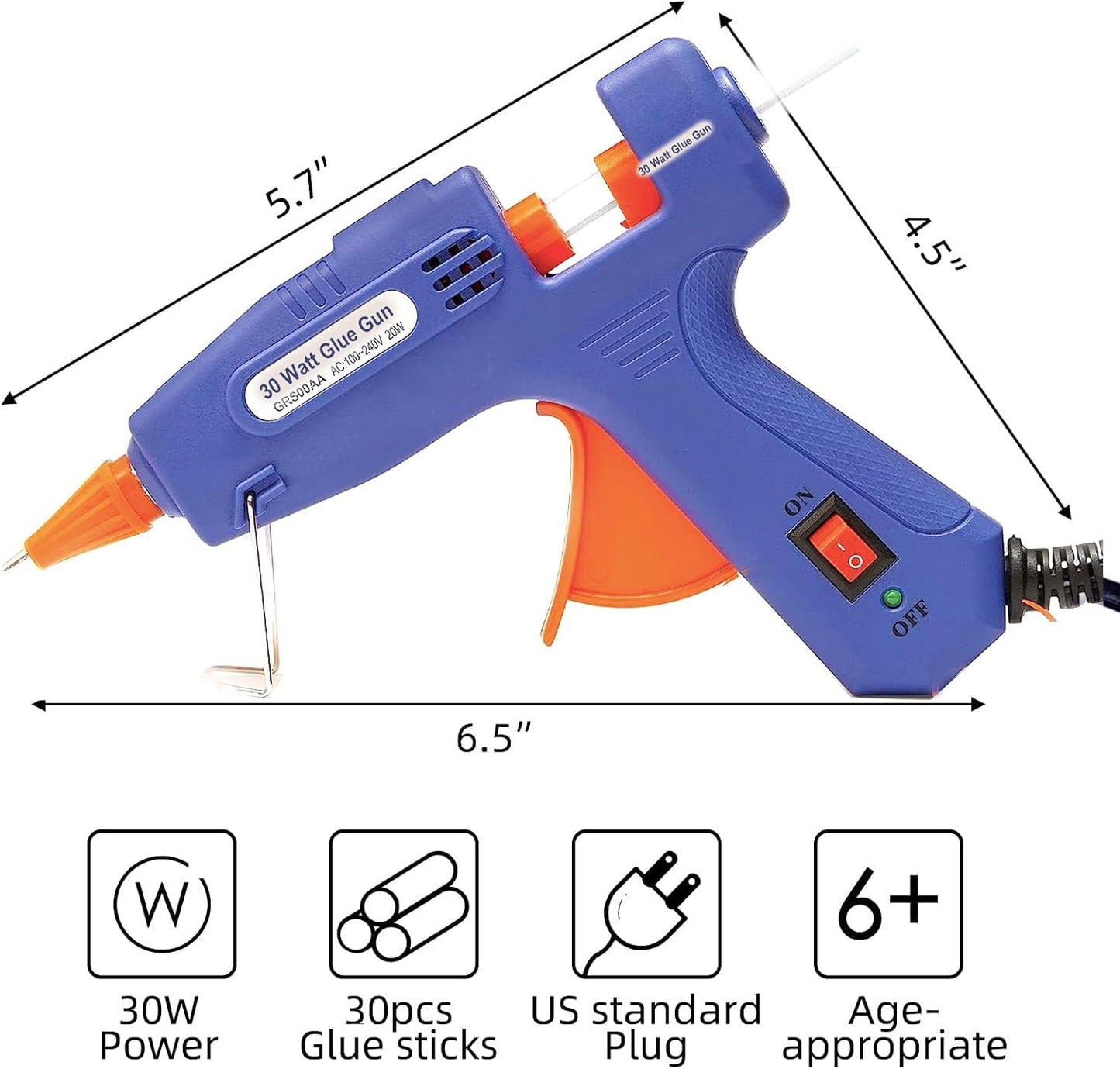 Hot Glue Gun, 90sec Fast Heat Mini Gun for Crafting, 30pcs Sticks, 150cm Power Cord