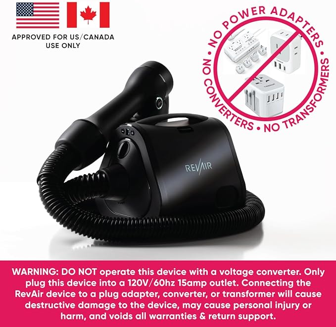 REVAIR Reverse-Air Dryer, Vacuum Hair Dryer for All Hair Types, 800 Watts, Black