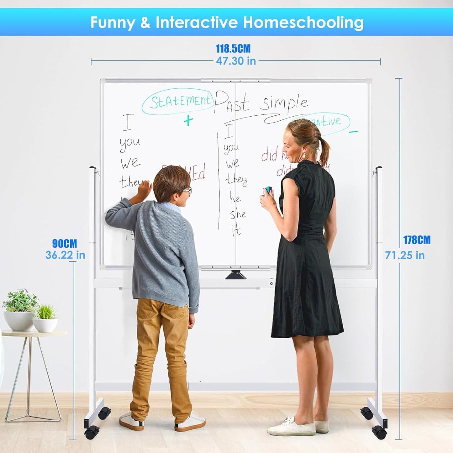 Double Sided Magnetic moveable whiteboard ,comes  with free magnetic Erasable markers (3pcs) & 1 duster eraser