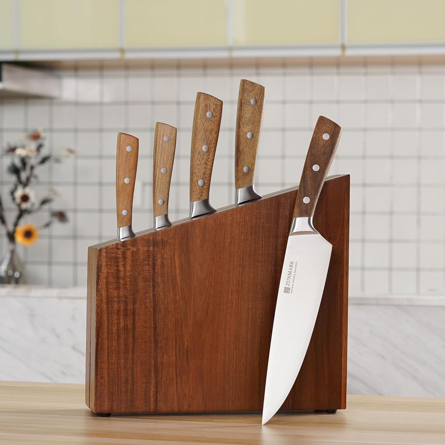 ZUNMARK Knife Set, 6pcs Knife Set for Kitchen with Acacia Wood Block