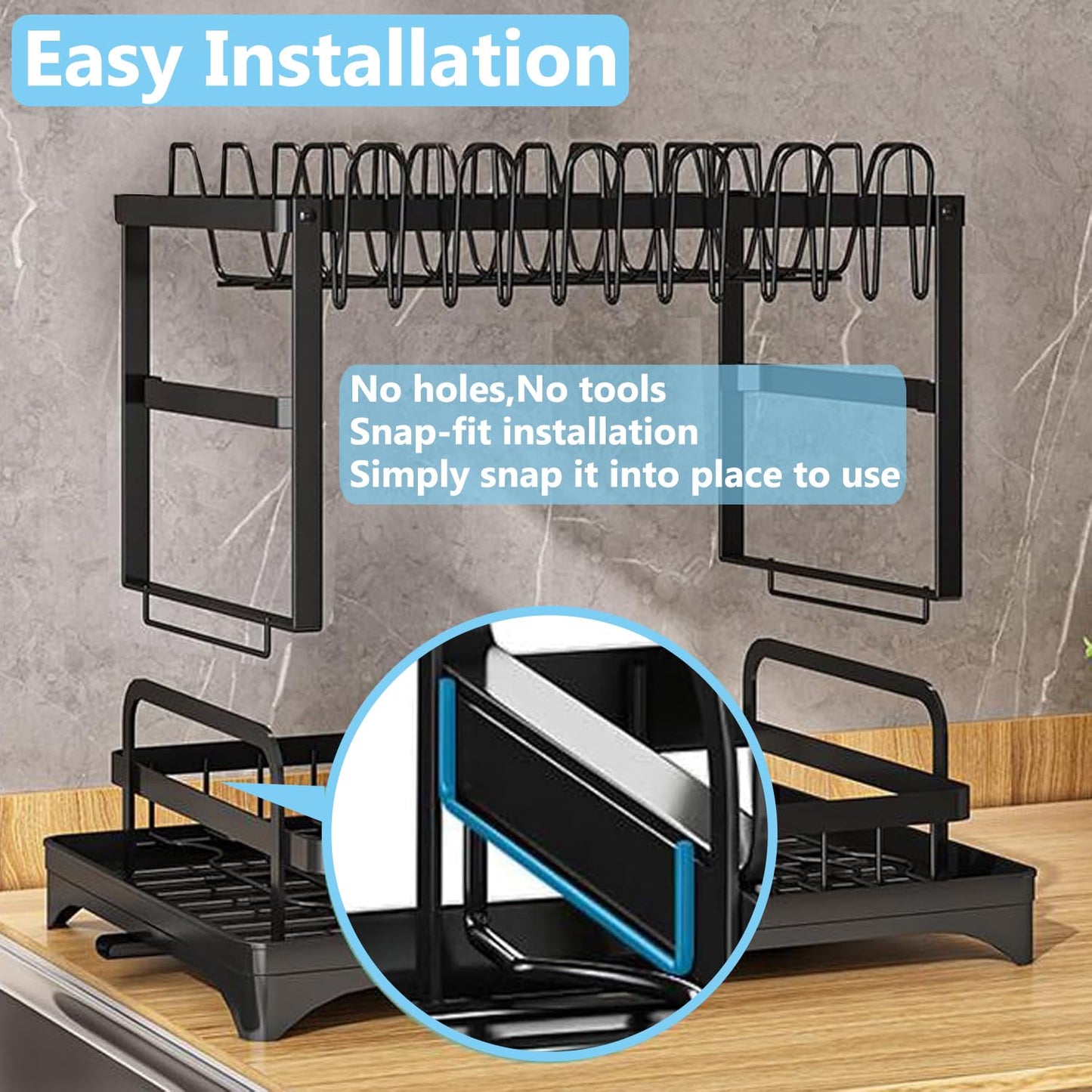 Dish Drying Rack,2 Tier Drying Rack Kitchen with Drainboard