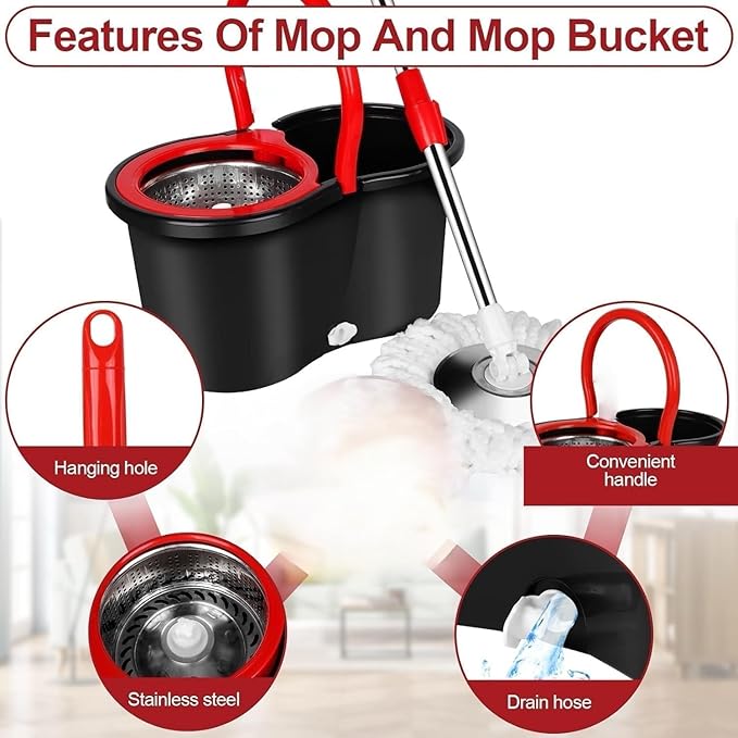 Rotating Spin floor Mop and Bucket with Wringer Kit,360°