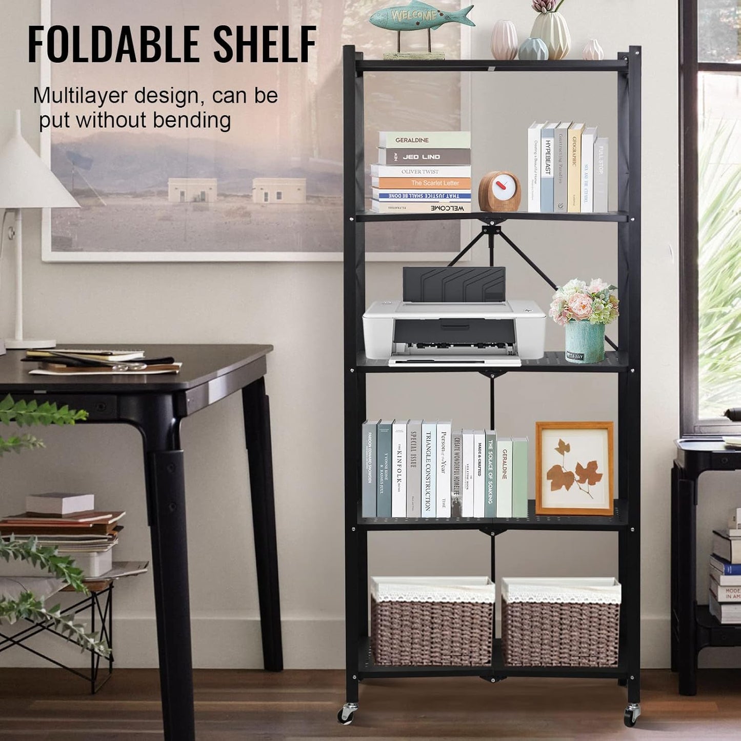 Foldable Storage Shelves 5 Tier, Storage Racks Kitchen Cabinet, Shelf Storage Multipurpose