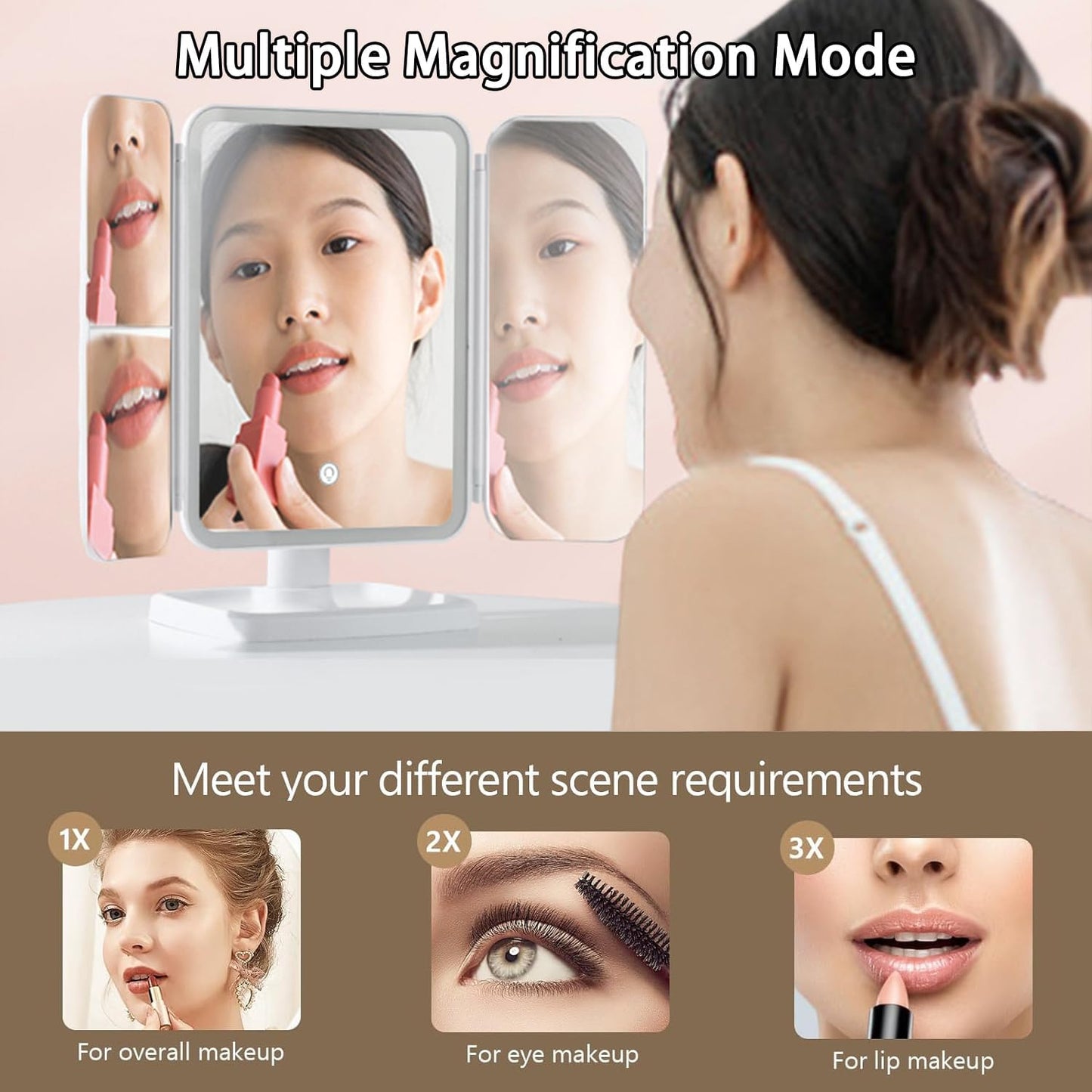 Portable 3 LED Makeup folding Cosmetic Mirror (Rechargeable)