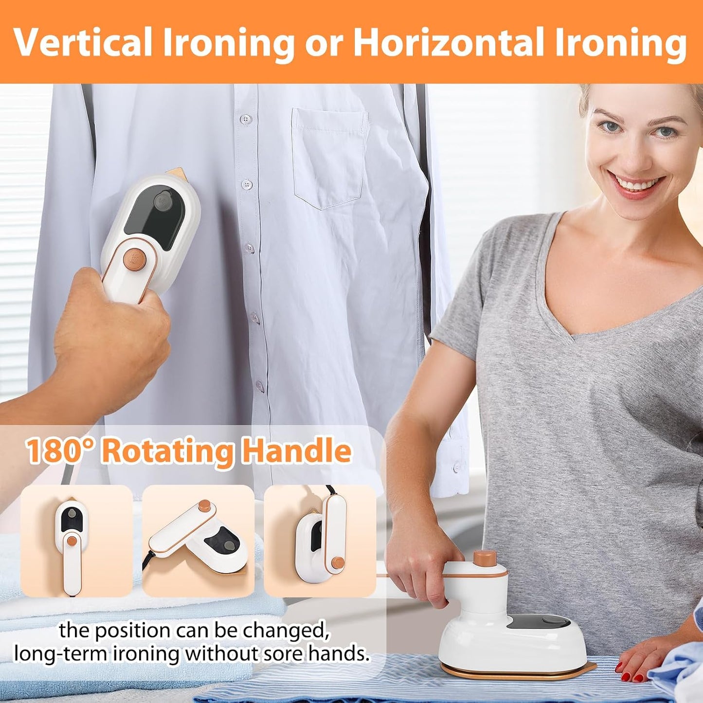 2 in 1 Travel Steamer Iron,160x80mm, 15s Rapid Heating