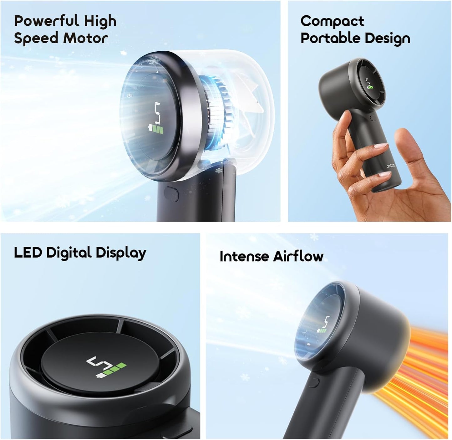 Oraimo Portable Handheld Fan,5 Gear Wind Hand Fan with long working time