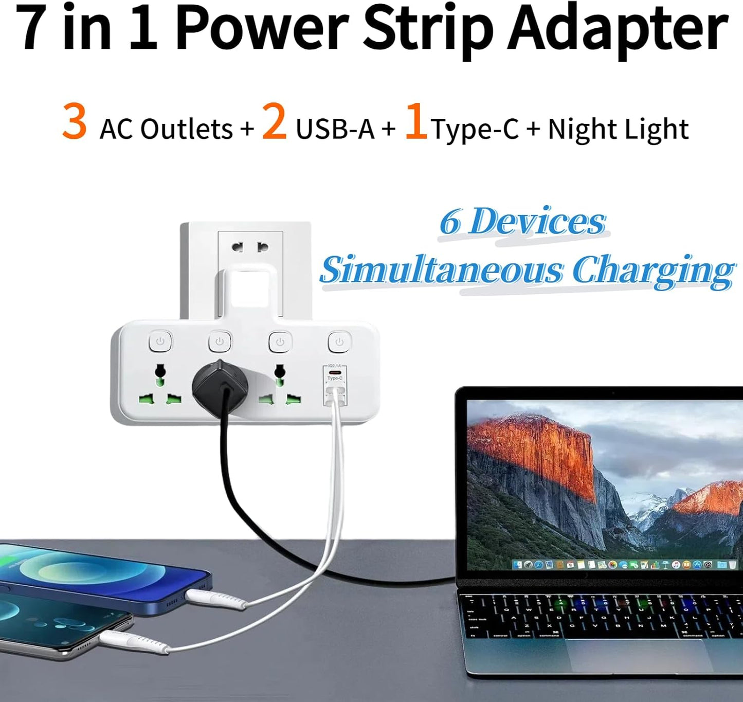 Power Strip Surge Protector Multi Plug Adapter USB Extension Socket Wall Charger