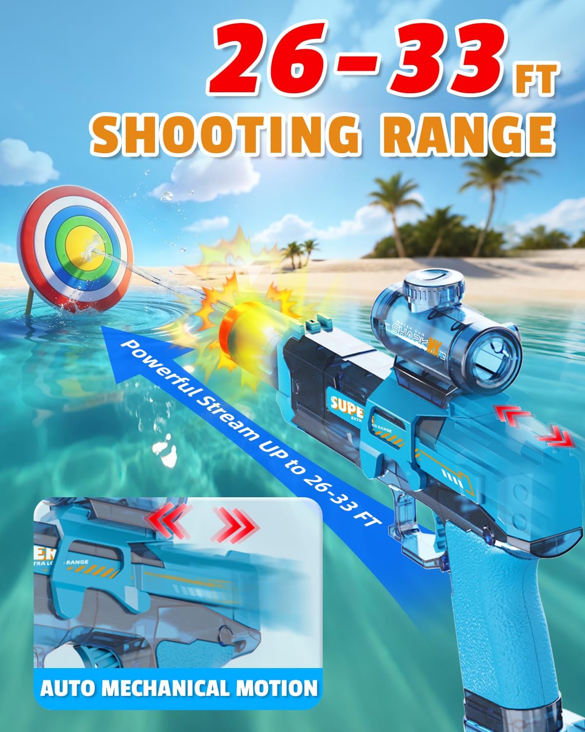 Electric Water Gun  Pistols Long Range with flashing light