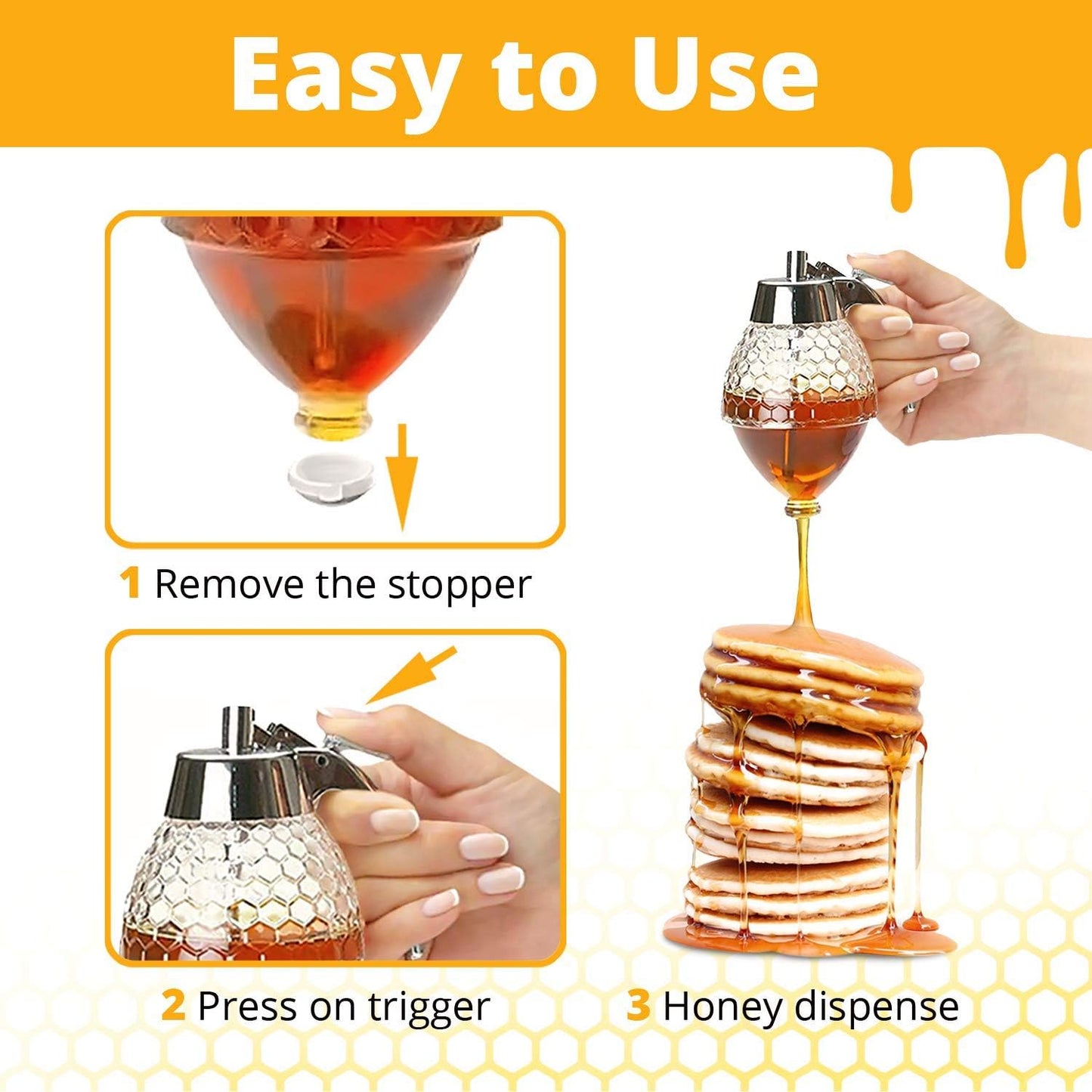 Honey dispenser Glass No Drip Syrup Sugar Container