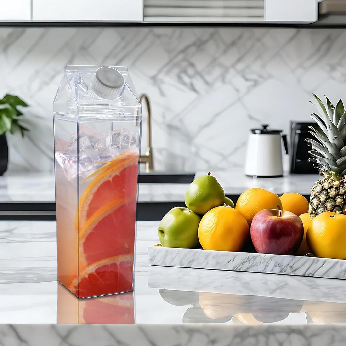 3 Pack Milk/juice Carton Water Bottle, Clear Square Plastic