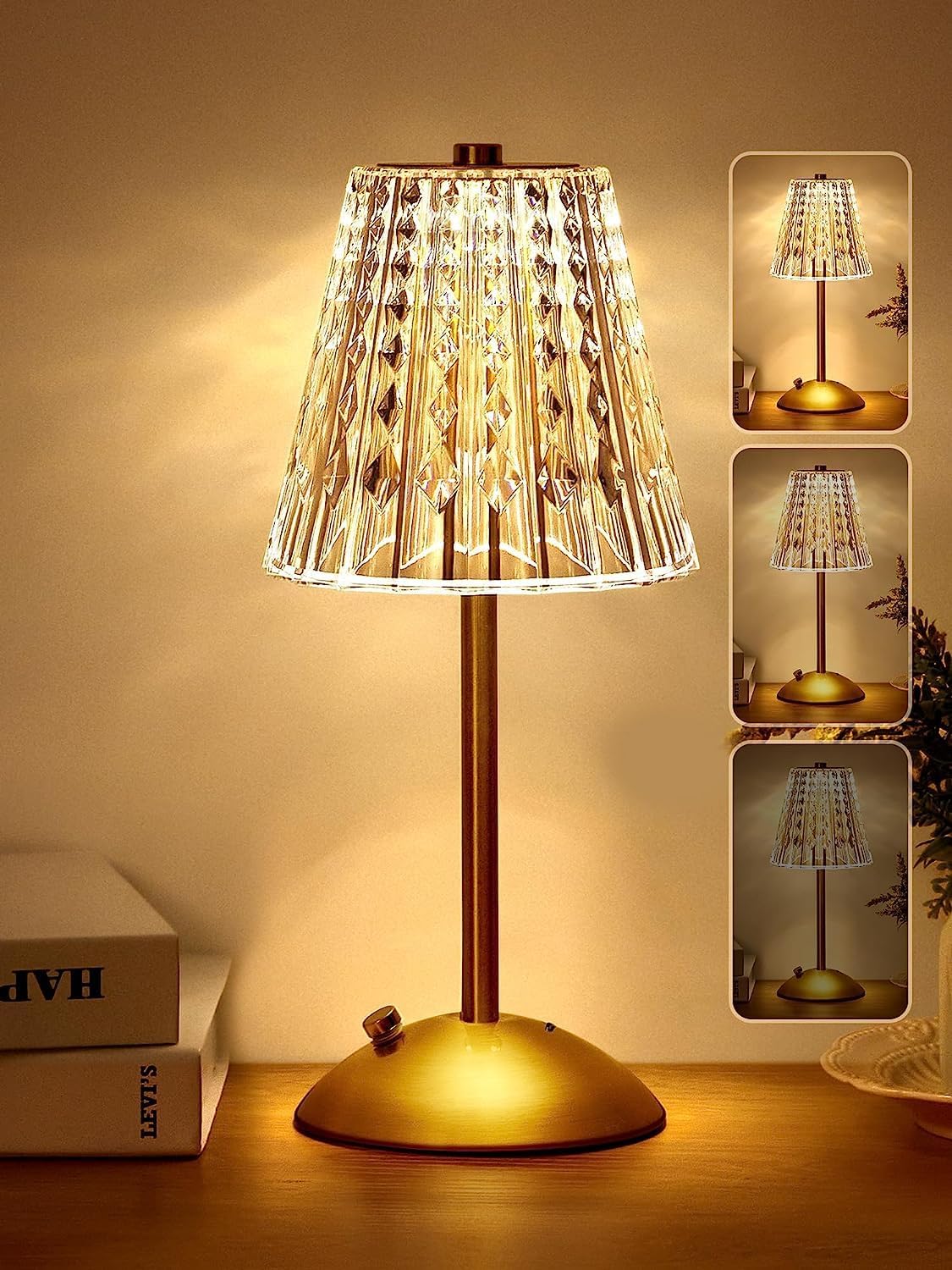 Crystal Table Lamp, Bedside Crystal Table Lamp with Touch Control