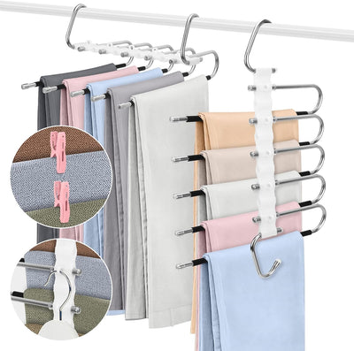 A set of 5 Magic Pants Hangers | 5 in 1 Space Saving Closet Organizer