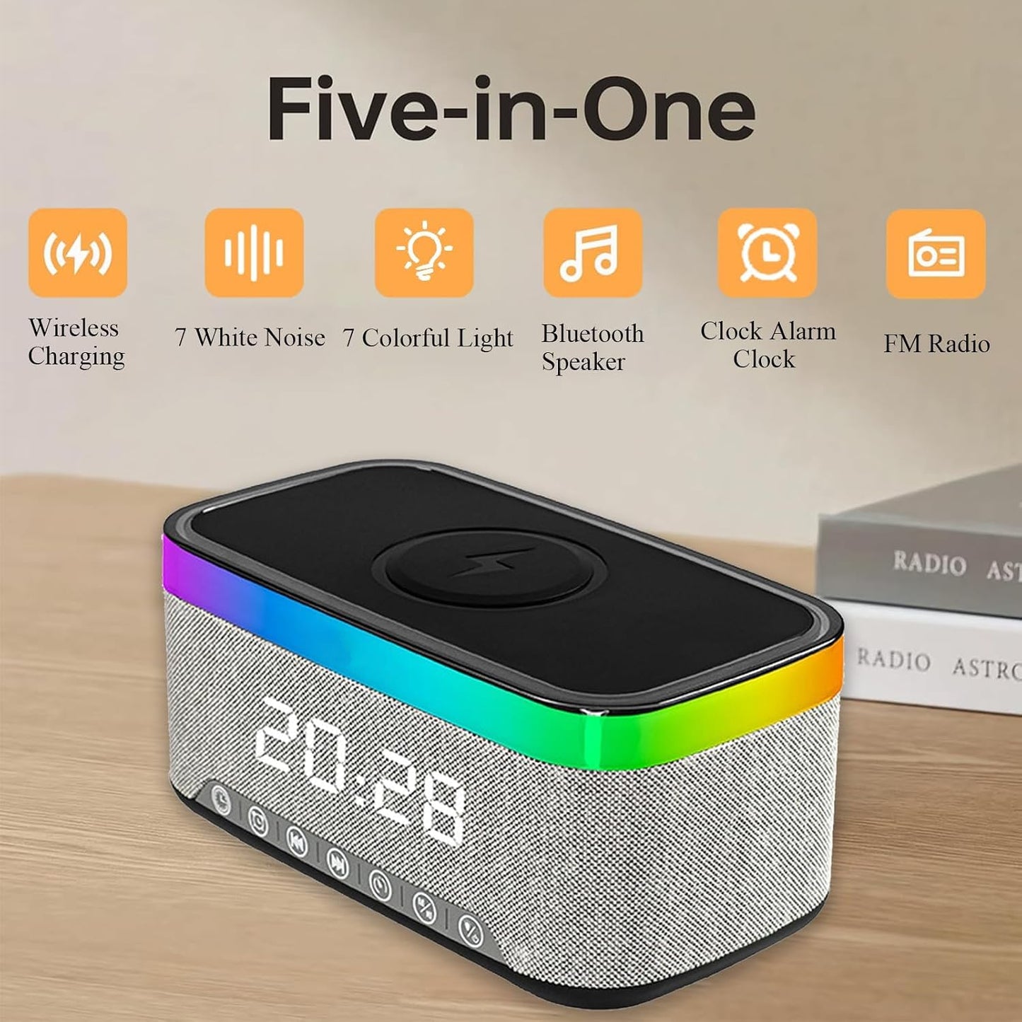 Digital Alarm Clock with 15W Fast Wireless Charger, Alarm Clock Bluetooth Radio