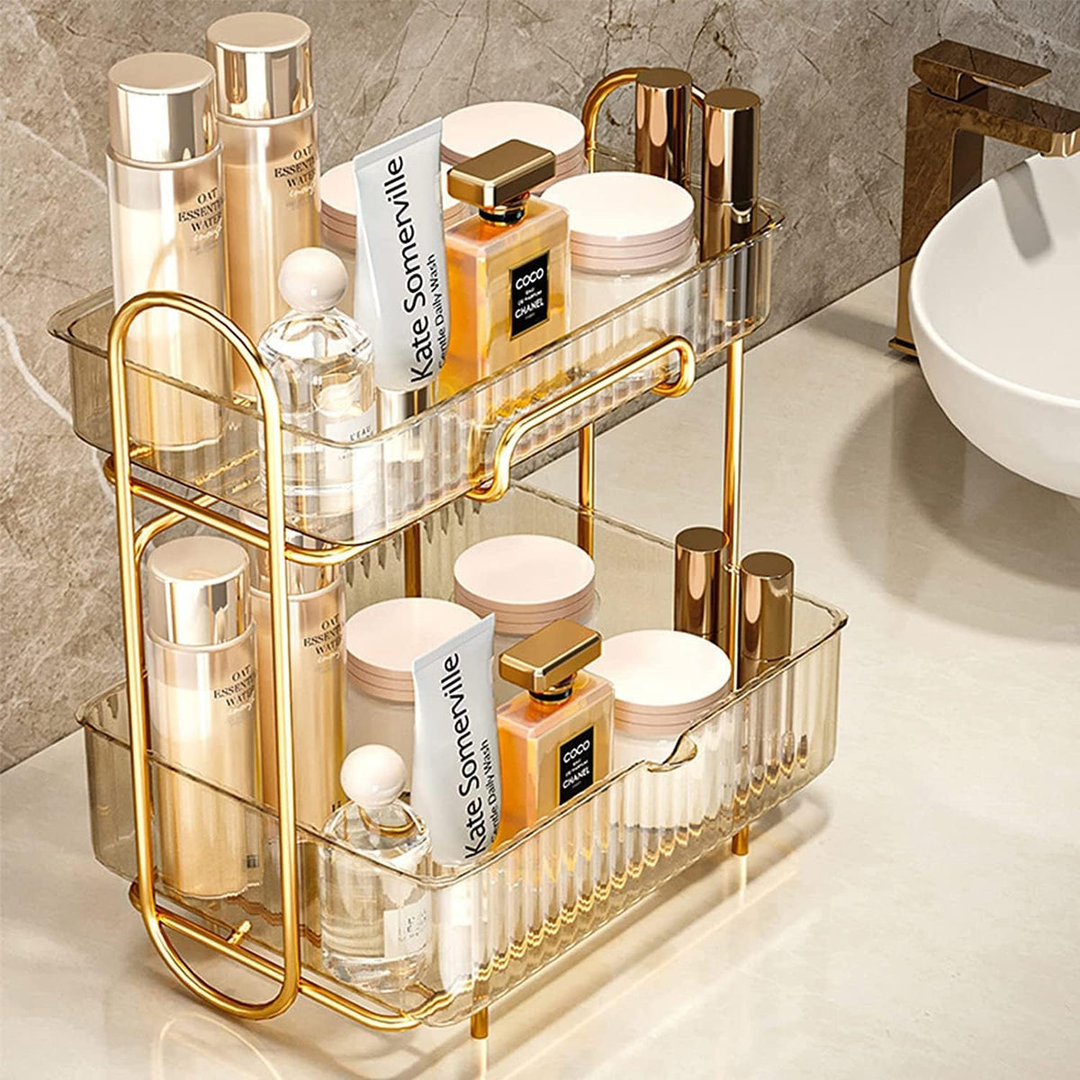 2-Tier Bathroom Organizer Countertop,Vanity Organizer Basket